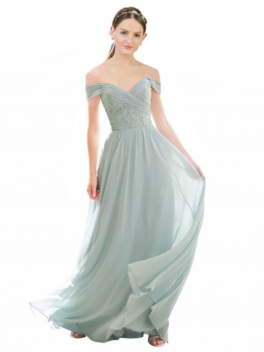Seeglas A-Linien Off-Schulter Chiffon Spitze Lange Brautjungfernkleider Websites