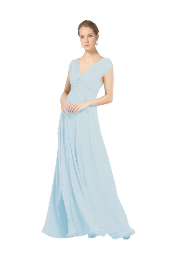 Seeglas A-Linien V-Ausschnitt Chiffon Lange Brautjungfernkleider Websites