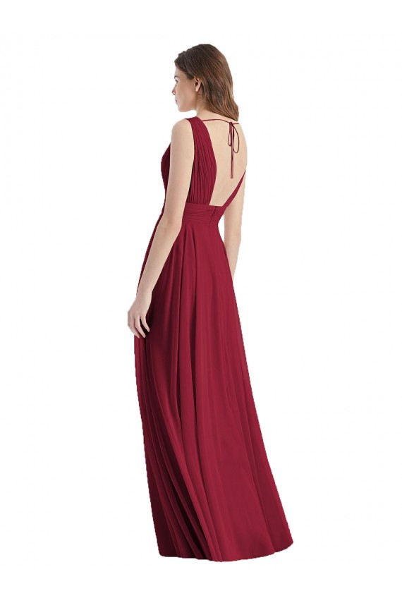 Seeglas A-Linien V-Ausschnitt Chiffon Lange Brautjungfernkleider Websites
