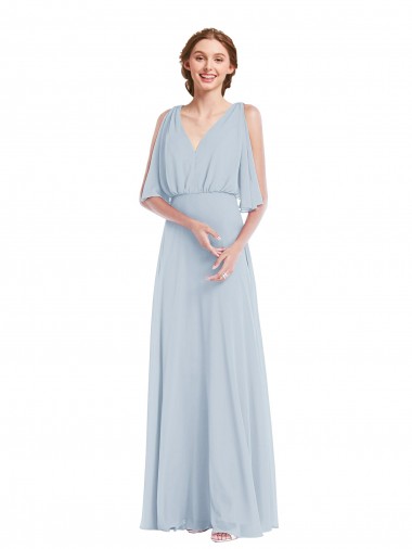 Seeglas A-Linien V-Ausschnitt Chiffon Lange Brautjungfernkleider Websites