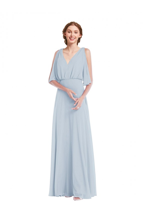 Seeglas A-Linien V-Ausschnitt Chiffon Lange Brautjungfernkleider Websites