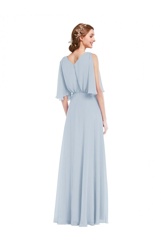Seeglas A-Linien V-Ausschnitt Chiffon Lange Brautjungfernkleider Websites