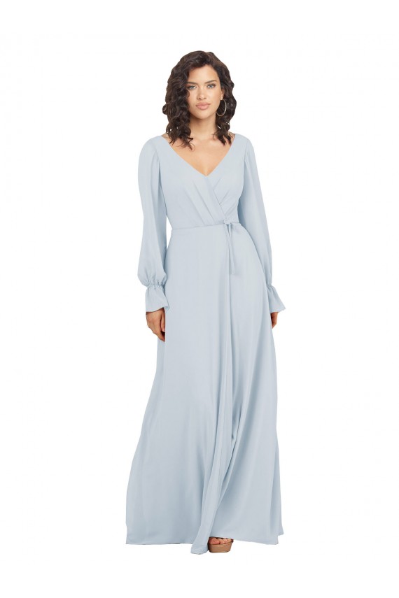 Seeglas A-Linien V-Ausschnitt Chiffon Lange Brautjungfernkleider Websites