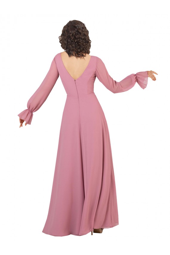Seeglas A-Linien V-Ausschnitt Chiffon Lange Brautjungfernkleider Websites
