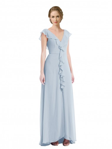 Seeglas A-Linien V-Ausschnitt Chiffon Lange Brautjungfernkleider Websites