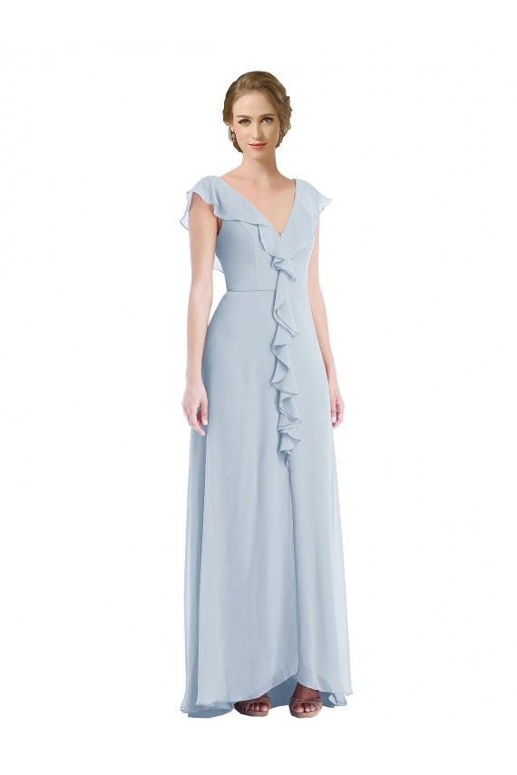 Seeglas A-Linien V-Ausschnitt Chiffon Lange Brautjungfernkleider Websites