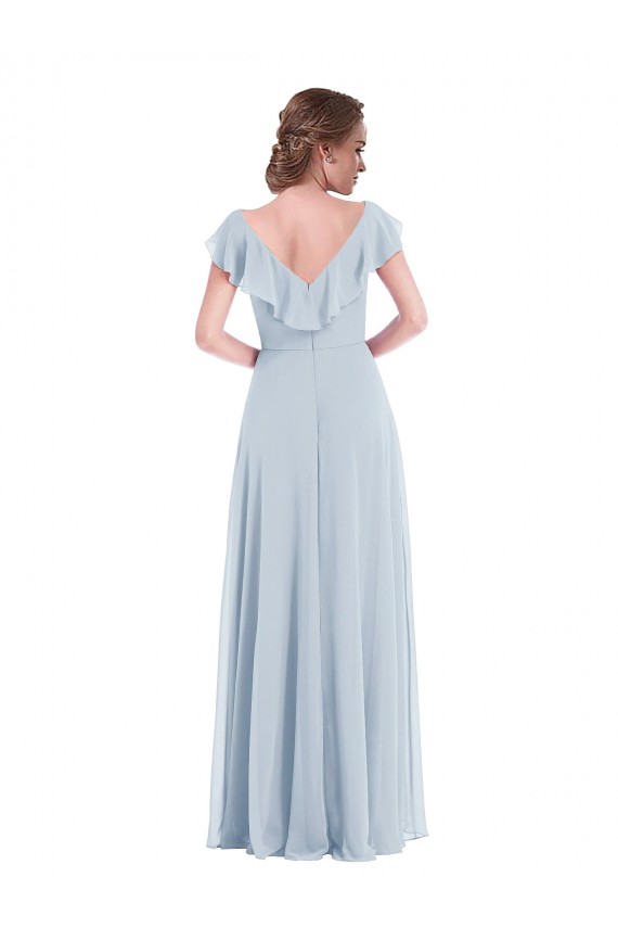 Seeglas A-Linien V-Ausschnitt Chiffon Lange Brautjungfernkleider Websites