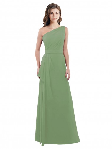 Seegras A-Linien Eine-Schulter Chiffon Lange Brautjungfernkleider Websites