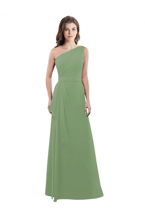 Seegras A-Linien Eine-Schulter Chiffon Lange Brautjungfernkleider Websites