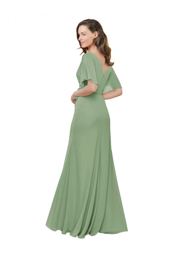 Seegras A-Linien V-Ausschnitt Chiffon Lange Brautjungfernkleider Websites