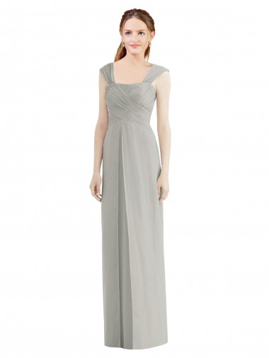 Silber A-Linien Chiffon Lange Brautjungfernkleider Websites