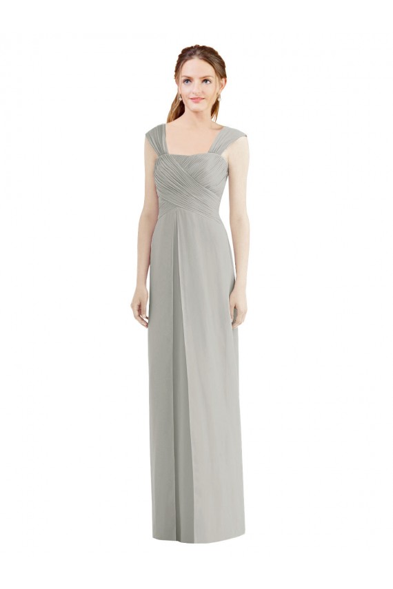 Silber A-Linien Chiffon Lange Brautjungfernkleider Websites