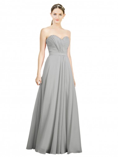 Silber A-Linien Chiffon Lange Brautjungfernkleider Websites