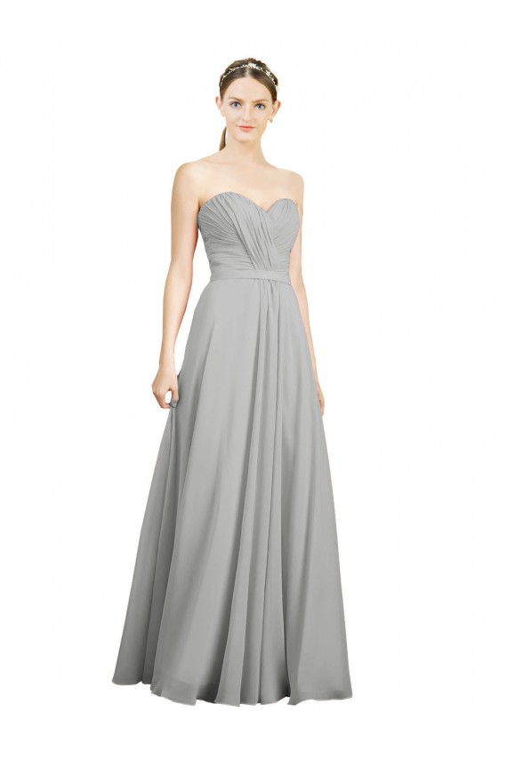 Silber A-Linien Chiffon Lange Brautjungfernkleider Websites