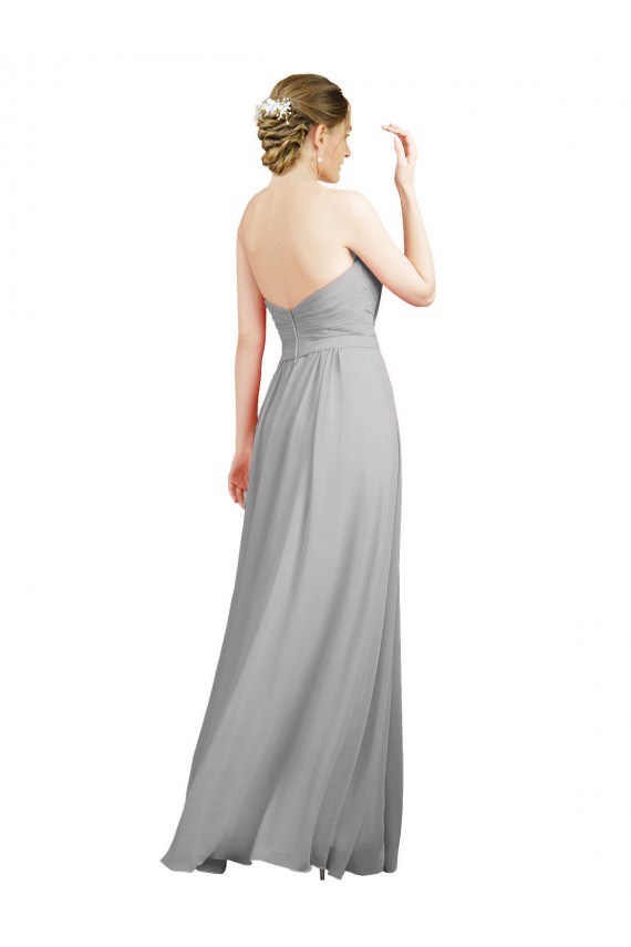 Silber A-Linien Chiffon Lange Brautjungfernkleider Websites