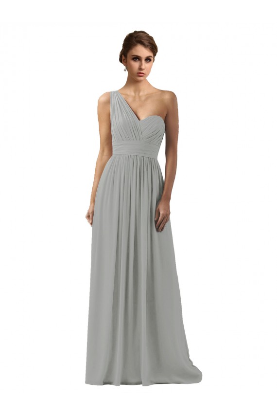 Silber A-Linien Eine-Schulter Chiffon Lange Brautjungfernkleider Websites