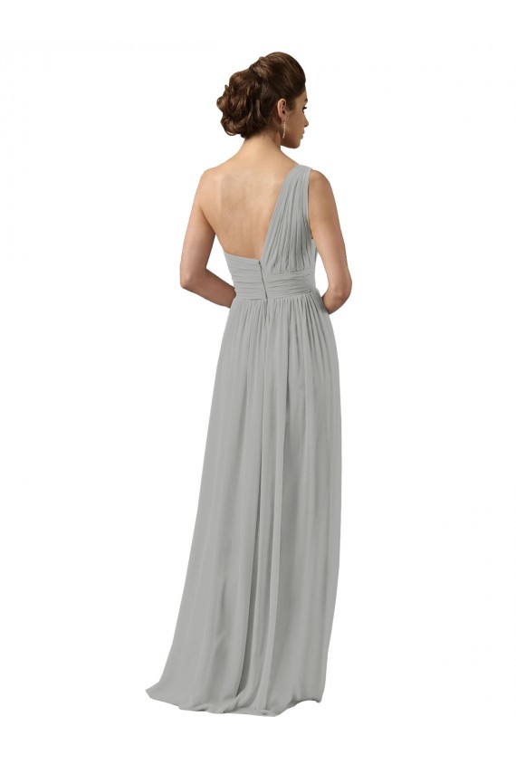 Silber A-Linien Eine-Schulter Chiffon Lange Brautjungfernkleider Websites