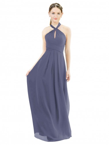 Silberner Stein A-Linien Neckholder Chiffon Lange Brautjungfernkleider Websites