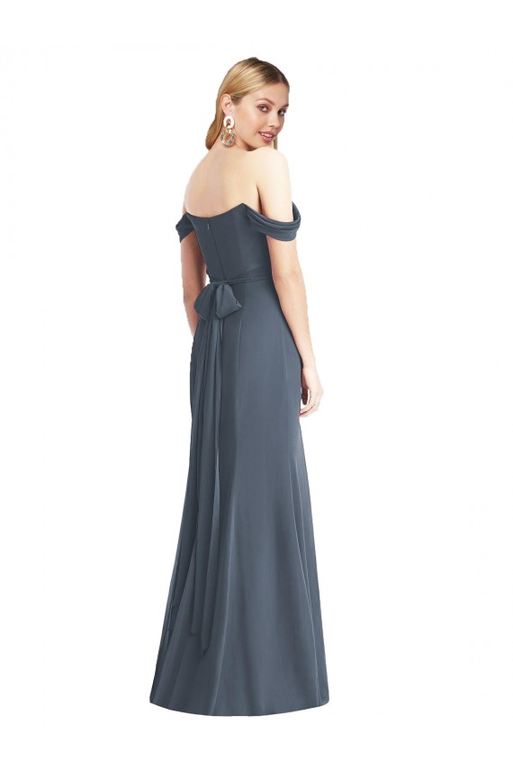 Silberner Stein Trompete Off-Schulter Chiffon Lange Brautjungfernkleider Websites