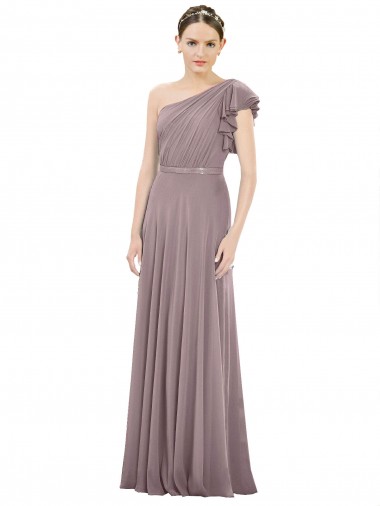 Staubige Rose A-Linien Eine-Schulter Chiffon Lange Brautjungfernkleider Websites