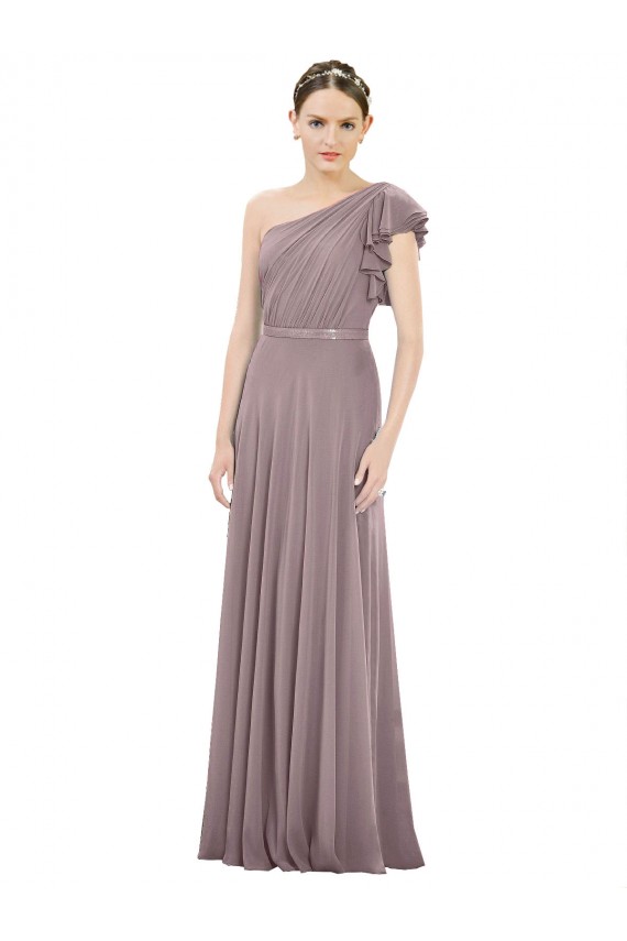 Staubige Rose A-Linien Eine-Schulter Chiffon Lange Brautjungfernkleider Websites