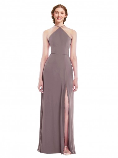 Staubige Rose A-Linien Neckholder Chiffon Lange Formale Brautjungfernkleider / Abendkleider Websites