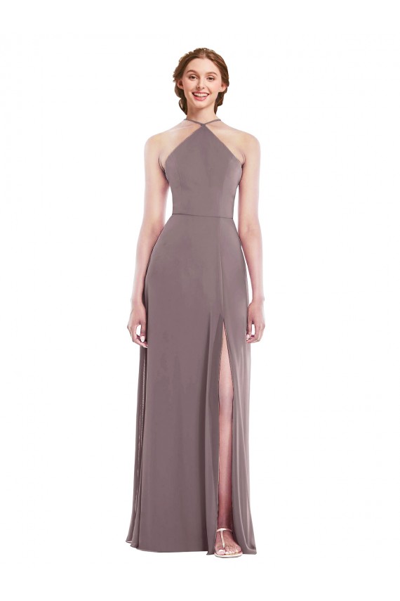 Staubige Rose A-Linien Neckholder Chiffon Lange Formale Brautjungfernkleider / Abendkleider Websites