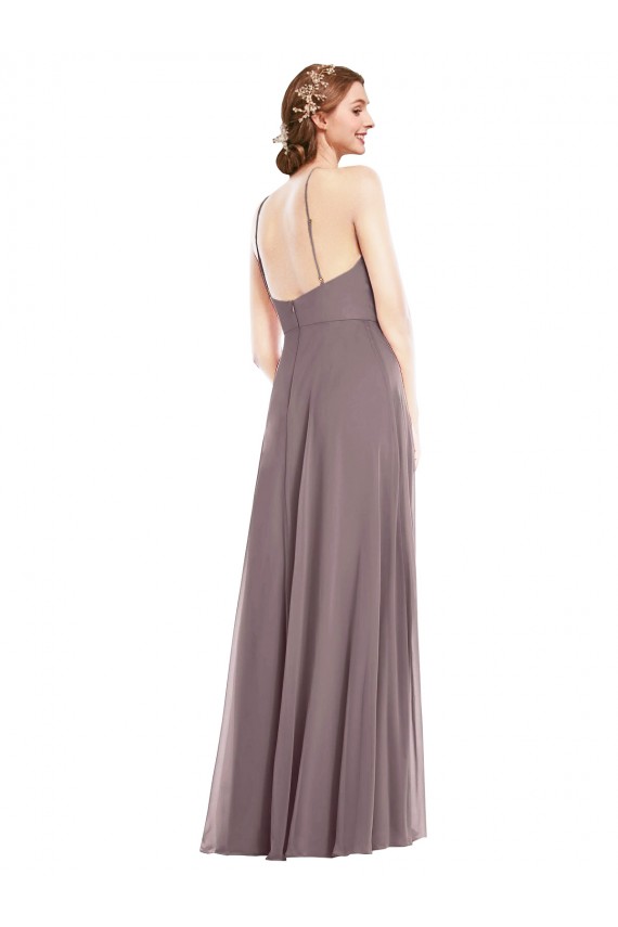 Staubige Rose A-Linien Neckholder Chiffon Lange Formale Brautjungfernkleider / Abendkleider Websites
