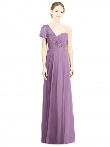 Staubiger Lavendel A-Linien Eine-Schulter Chiffon Lange Brautjungfernkleider Websites