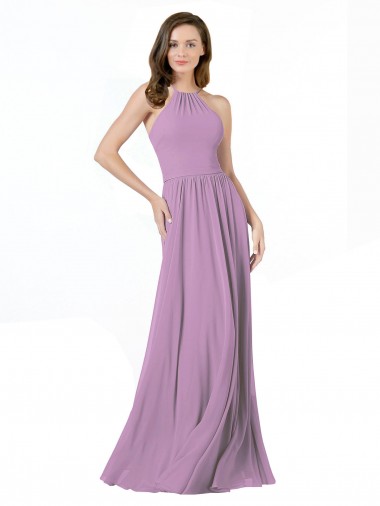 Staubiger Lavendel A-Linien Neckholder Chiffon Lange Brautjungfernkleider Websites