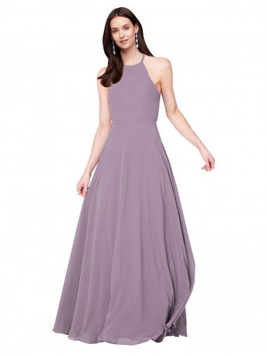 Staubiger Lavendel A-Linien Neckholder Chiffon Lange Brautjungfernkleider Websites