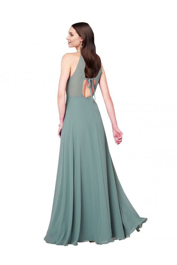 Staubiger Lavendel A-Linien Neckholder Chiffon Lange Brautjungfernkleider Websites