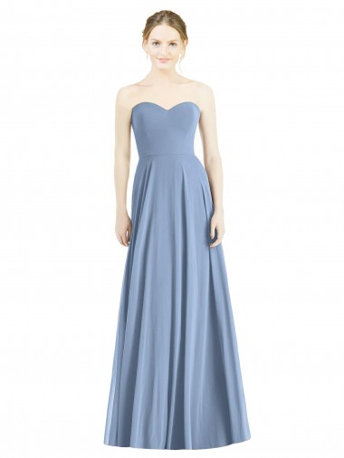 Staubiges Blau A-Linien Chiffon Lange Brautjungfernkleider Websites