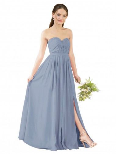 Staubiges Blau A-Linien Chiffon Lange Brautjungfernkleider Websites