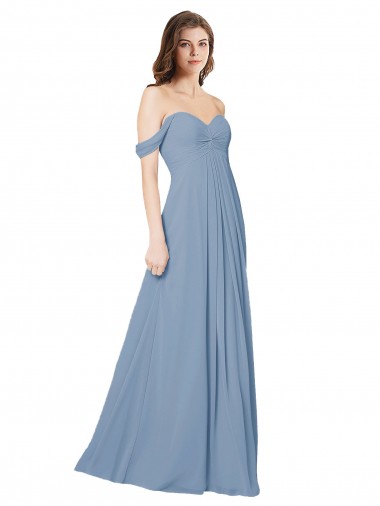 Staubiges Blau A-Linien Chiffon Lange Brautjungfernkleider Websites
