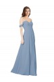Staubiges Blau A-Linien Chiffon Lange Brautjungfernkleider Websites