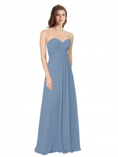 Staubiges Blau A-Linien Chiffon Lange Brautjungfernkleider Websites