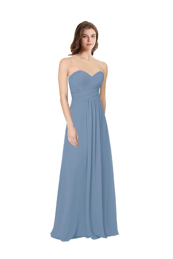 Staubiges Blau A-Linien Chiffon Lange Brautjungfernkleider Websites