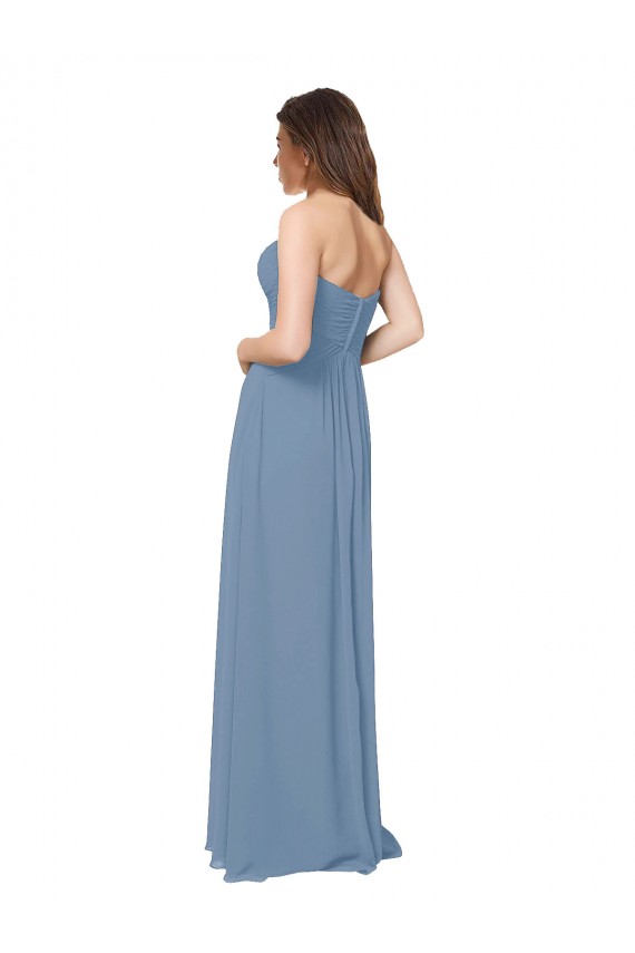Staubiges Blau A-Linien Chiffon Lange Brautjungfernkleider Websites