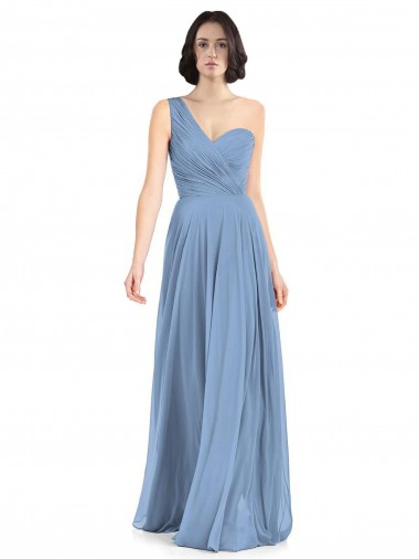 Staubiges Blau A-Linien Eine-Schulter Chiffon Lange Brautjungfernkleider Websites