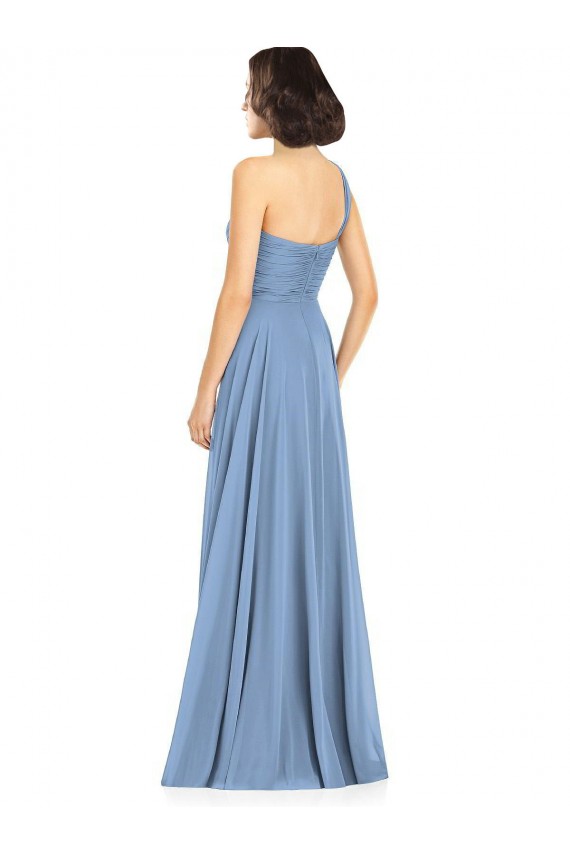 Staubiges Blau A-Linien Eine-Schulter Chiffon Lange Brautjungfernkleider Websites