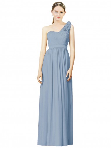 Staubiges Blau A-Linien Eine-Schulter Chiffon Lange Brautjungfernkleider Websites