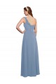 Staubiges Blau A-Linien Eine-Schulter Chiffon Lange Brautjungfernkleider Websites