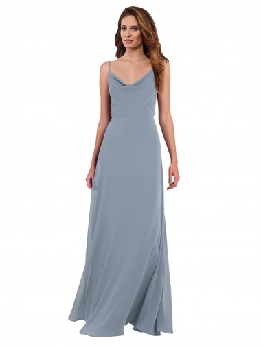 Staubiges Blau A-Linien Haube Ausschnitt Chiffon Lange Brautjungfernkleider Websites