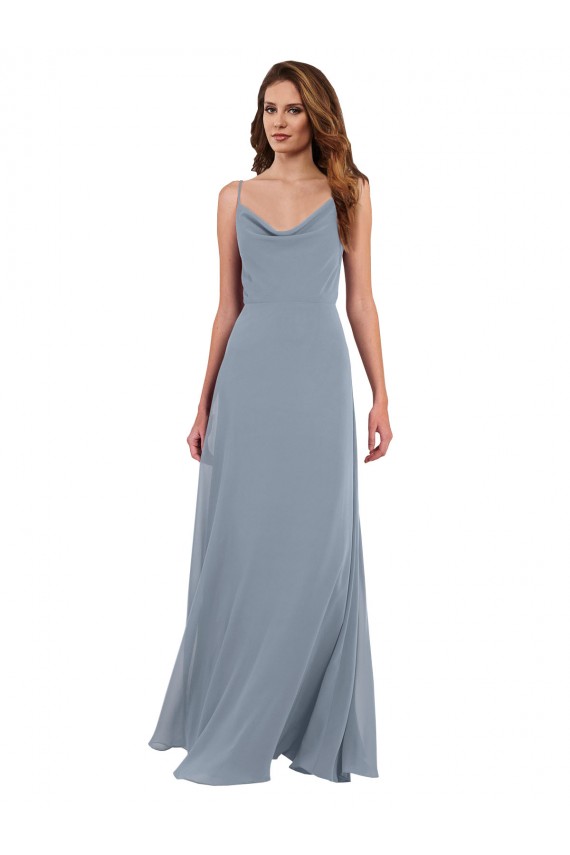 Staubiges Blau A-Linien Haube Ausschnitt Chiffon Lange Brautjungfernkleider Websites