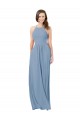 Staubiges Blau A-Linien Neckholder Chiffon Lange Brautjungfernkleider Websites