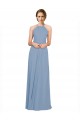 Staubiges Blau A-Linien Neckholder Stehkragen Ausschnitt Chiffon Lange Brautjungfernkleider Websites