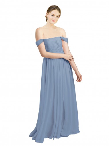 Staubiges Blau A-Linien Off-Schulter Chiffon Lange Brautjungfernkleider Websites