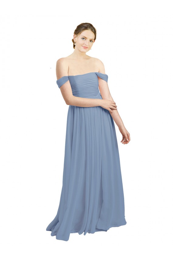 Staubiges Blau A-Linien Off-Schulter Chiffon Lange Brautjungfernkleider Websites