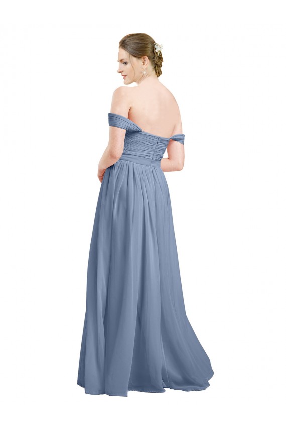 Staubiges Blau A-Linien Off-Schulter Chiffon Lange Brautjungfernkleider Websites